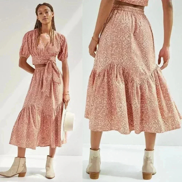 Anthropologie Beachgold Flounced Midi Skirt in Size XS NWOT $169
